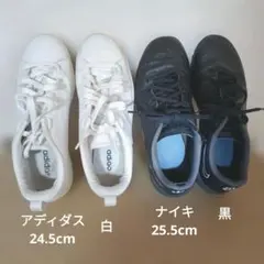 スニーカー2足／adidas 白24.5cm ＆ Nike 黒25.5cm