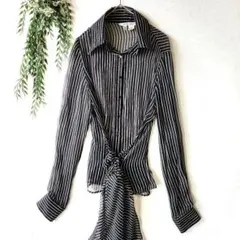 美品ZARA WOMAN 『Ｓ』シルク100% ストライプ柄 シアーシャツ 長袖のサムネイル