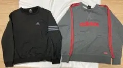 【人気セット】アディダス スウェット 2枚セット 刺繍ロゴ 3本ライン L相当