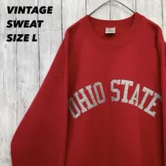 オハイオステイトカレッジアーチロゴ刺繍スエットトレーナー L赤ヴィンテージ古着