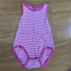 ピンクのストライプロンパース タンクトップ90サイズ