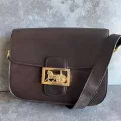 CELINE セリーヌ ショルダーバッグ 馬車金具 ダークブラウン レザー