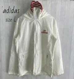 adidas　アディダス　トレフォイル刺繍　ナイロンジャケット　白　L　古着