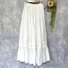 【センスオブプレイス】ロングスカート フレア ウエストゴム 綿混 白 F