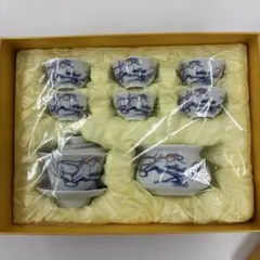 中国八馬 青と白の花柄 茶器セット