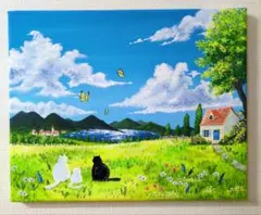 アクリル画 原画 「ネモフィラの咲く丘02」 SSMサイズ 風景画