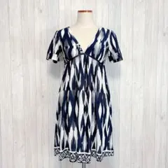 【Boujeloud】半袖チュニックワンピース トップス 背中あき 総柄 M