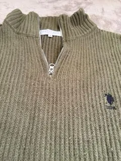 U.S. POLO ASSN. ハーフジップ ニット カーキ M