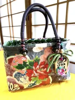 一閑張りかごバッグ 緑