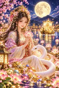 弁財天　七福神　弁天様　白蛇様　開運アート　満月　カードケース付　E451