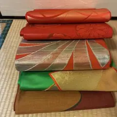 袋帯まとめ売り　朱色　菊紋　華文　六通柄のサムネイル