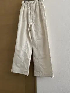 クリーム色 ワイドパンツ コットン混紡　FUN