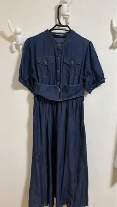 【axes femme】半袖シャツワンピース デニム コルセット付き