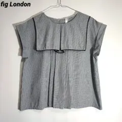 fig London ギンガムチェック セーラーカラーブラウス 半袖 黒のサムネイル