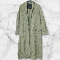 【希少】ヴィンテージ ロングコート　千鳥柄　パイピング 緑 レトロ 古着
