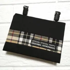 タグ付き タータンチェックライン☆クリップ付 ☆ 移動ポケット ☆ ハンドメイド