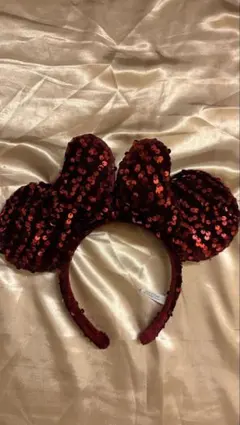ミッキー耳 スパンコールカチューシャ ワインレッド