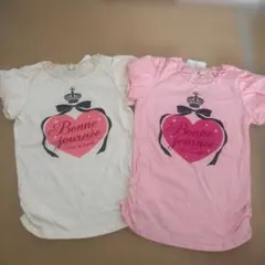 新品タグHushush Tシャツ2枚100ピンクオフ白リボンハート綿100%女子のサムネイル