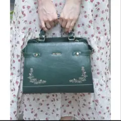 新品 axes femme ダークグリーン 花柄刺繍 ハンドバッグ