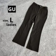 美品【GU・ジーユー】カットソーフレアスラックス・ストレッチ・ゴム◇L・ブラック