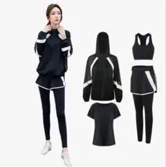 スポーツウェア/トレーニングウェア ヨガウェア お洒落4点セットレディースXL