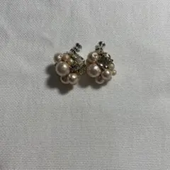 コットンパールとクリスタルのイヤリング（ピンク）