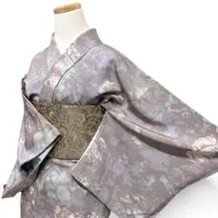 小紋　抽象模様　葉影　お洒落　くすみカラー　着物　123b d ms