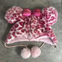 ディズニー　ミニー　ピンク　ヒョウ柄　ファンキャップ