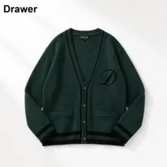 美品　Drawer ドゥロワー　カーディガン　Dロゴ　ウールカシミヤ　グリーンのサムネイル