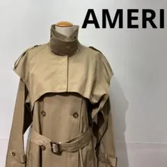 AMERI トレンチコート ダブルボタン ロング丈 ベルト付き ブラウン系 Lのサムネイル