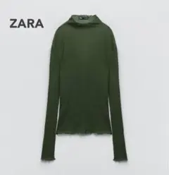 ZARA ザラ スペシャル リブ Tシャツ　ダークグリーン シースルーニット