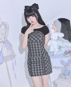 ミシェルマカロン　リボンフリルチェックセットアップxsサイズ michellMacaronミシェルマカロン リボンフリルチェックセットアップ