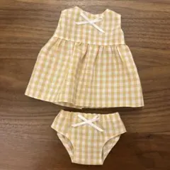 ハンドメイド メルちゃん 服 ワンピース 下着パンツセット ベージュチェック