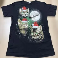 ALSTYLE クリスマス 猫 プリント Tシャツ ブラック S