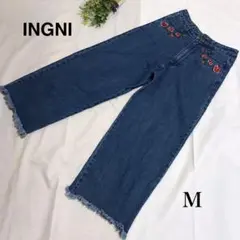 INGNI イング　薔薇刺繍　デニム　フレアパンツ　フレアワイド　可愛い　M