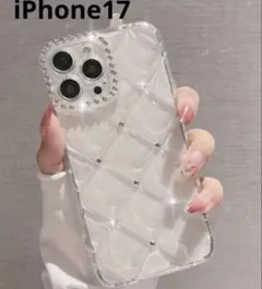 【即購入OK】iPhone17ケース ラインストーン キルティング 透明 クリア