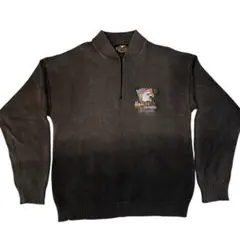 【90s/USA製】ハーレーダビッドソン ハーフジップ コットンニット 墨黒のサムネイル