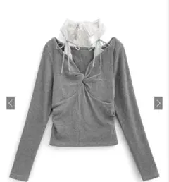 レースホルターネックツイストテレコトップス