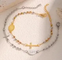 クロスロザリオブレスレット 【超人気】ゴールドシルバー サージカルステンレス