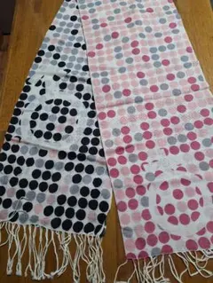 ドット柄　パシュミナ　ウールストール フリンジ付き　大判