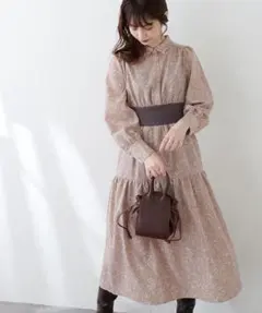 natural couture★　ワンピース　リブ切替えハイウエスト　花柄　春服