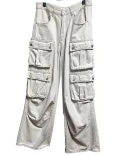 【美品】WHOOWAP 多ポケット ワイドカーゴパンツ ホワイト XL相当