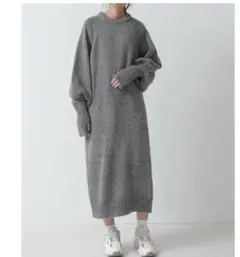 and it☆ 指ぬきボリュームスリーブメランジニットワンピース　グレー