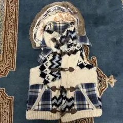 JUNGLE CAT ウール100% フード付き チェック柄 ダウンベスト