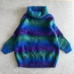 vintage グラデーションニット タートルネックセーター シャギー カラフル