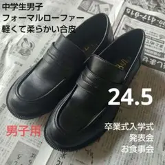 Les Belle 黒ローファー 中学生男子制服靴24.5