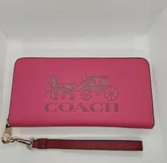 最終値引き‼️COACH ホースアンドキャリッジ 長財布 ピンク ストラップ付のサムネイル