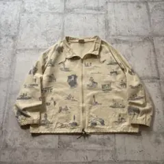 90s USA製スイングトップジップブルゾン灯台総柄ミシガンラグ短丈古着 