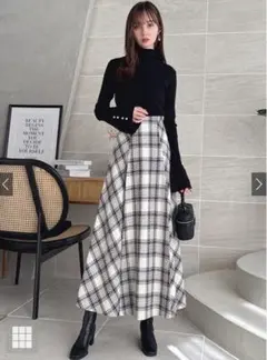 【GRL】ロービングチェックロングフレアスカート