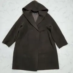 大きいサイズ46☆23区　ウールリバーフード付きミドル丈コート　ダークブラウン